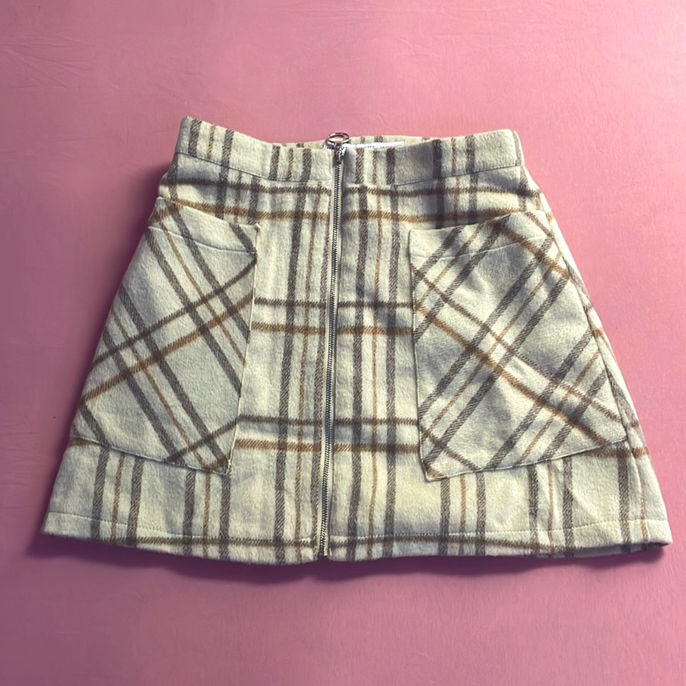 HYFVE HYFVE HYFVE zip-up Beige plaid skirt w/pockets